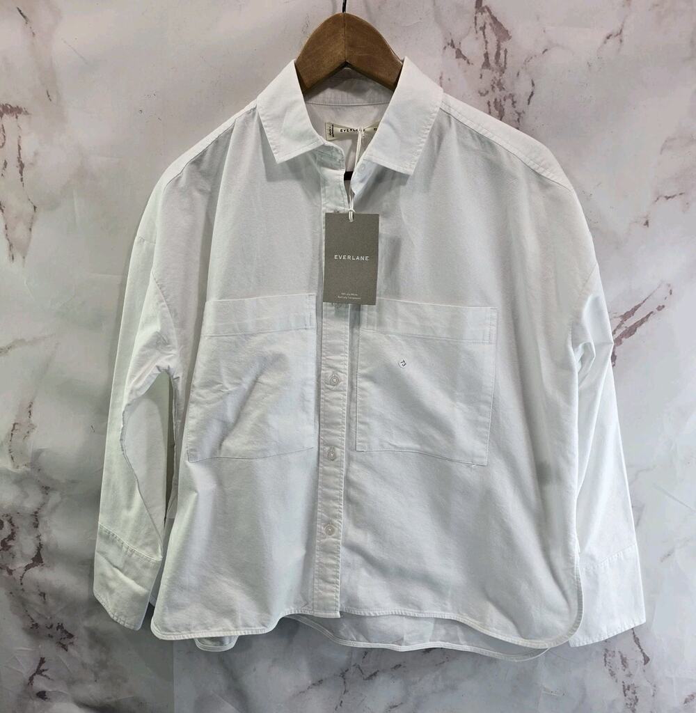 Everlane Shirt Womens Small White Button The Boxy Oxford Pocket Organic Thick